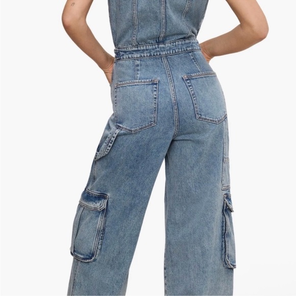 GOOD AMERICAN DENIM CARGO JUMPSUIT IN INDIGO SIZE XS - Picture 6 of 16